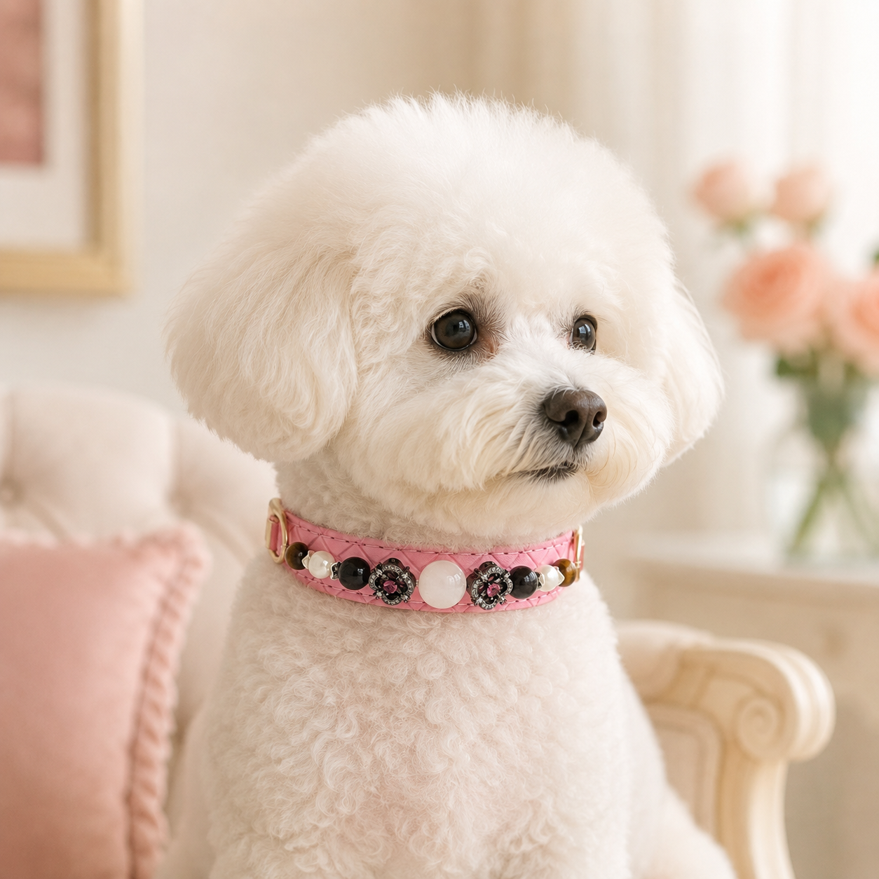 Rosé Noir Gemstone Dog Collar