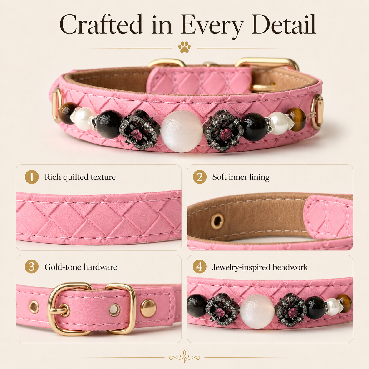 Rosé Noir Gemstone Dog Collar