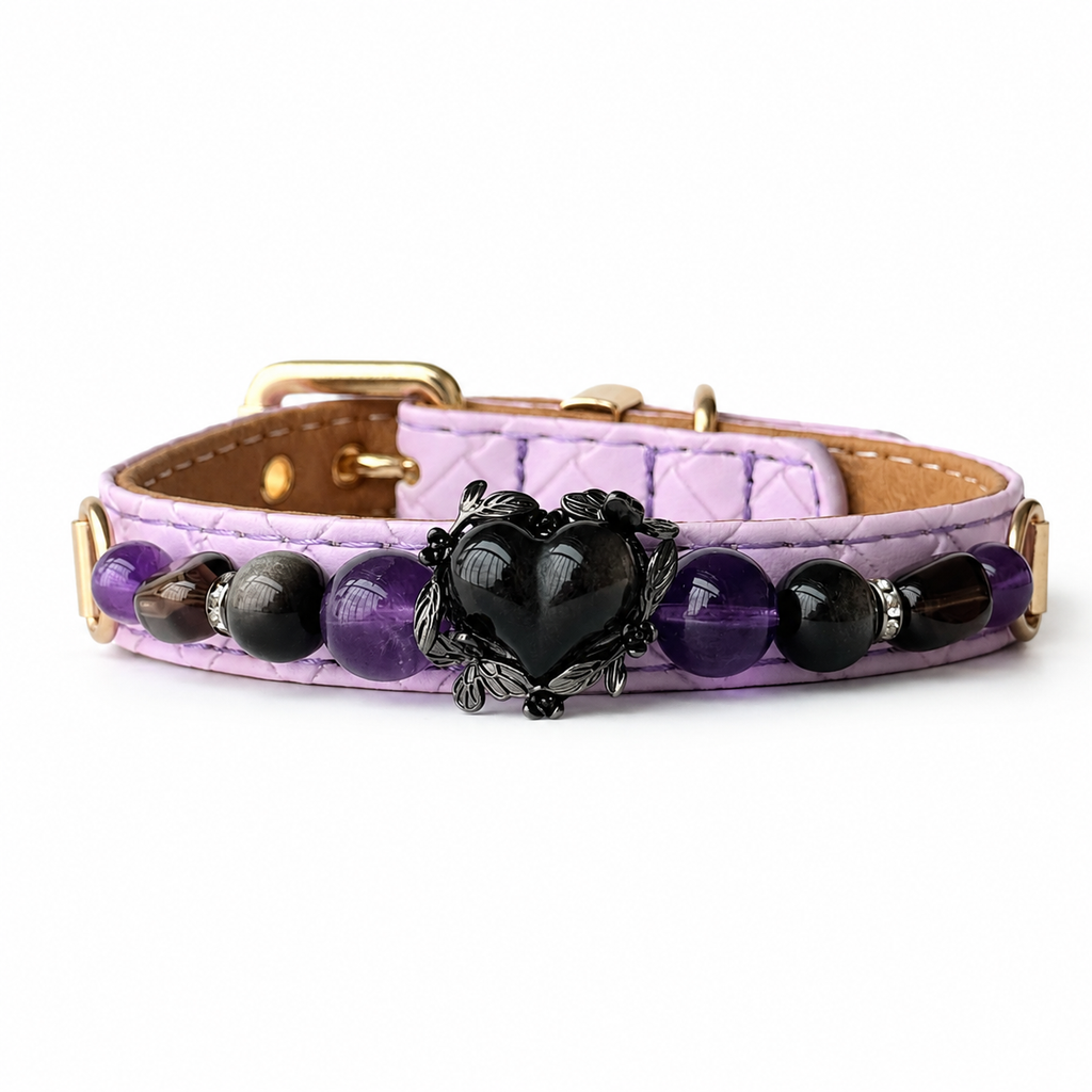 Midnight Violet Obsidian Heart Jewelry Dog Collar