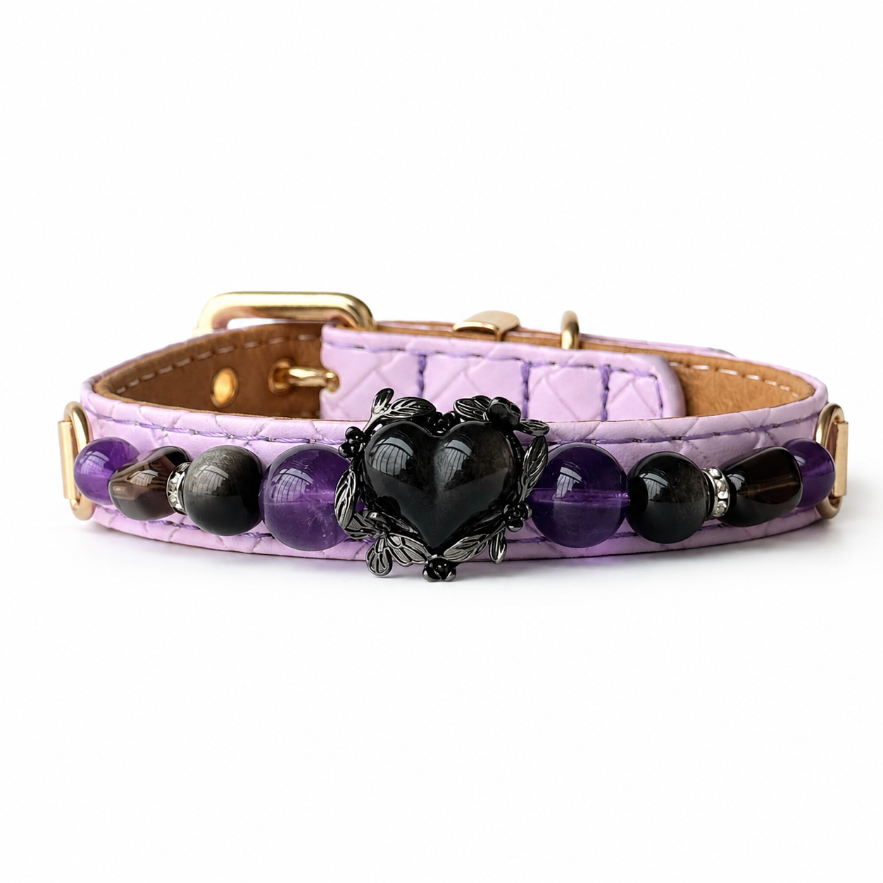 Midnight Violet Obsidian Heart Jewelry Dog Collar