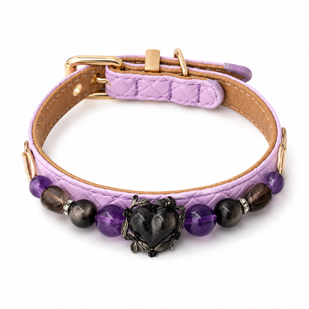 Midnight Violet Obsidian Heart Jewelry Dog Collar