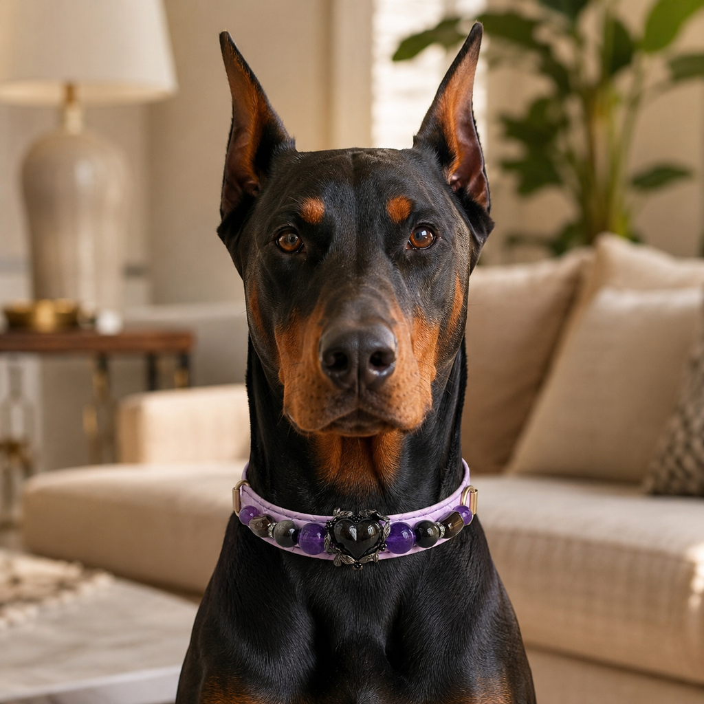 Midnight Violet Obsidian Heart Jewelry Dog Collar