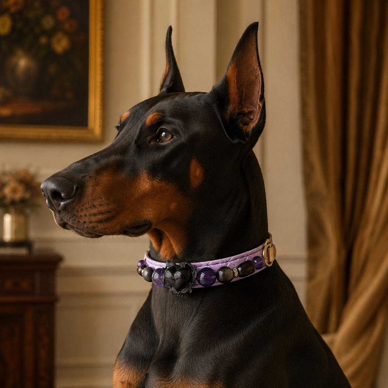 Midnight Violet Obsidian Heart Jewelry Dog Collar