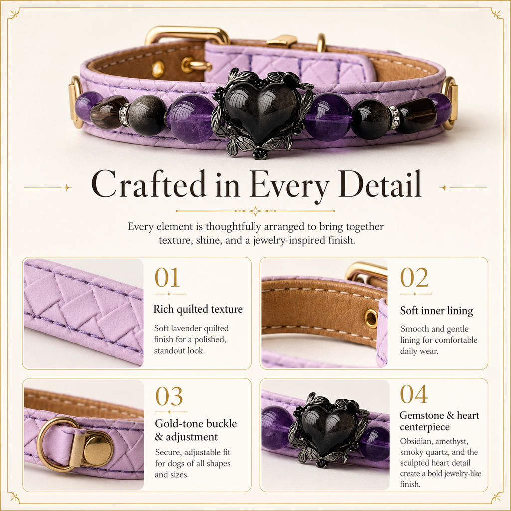 Midnight Violet Obsidian Heart Jewelry Dog Collar