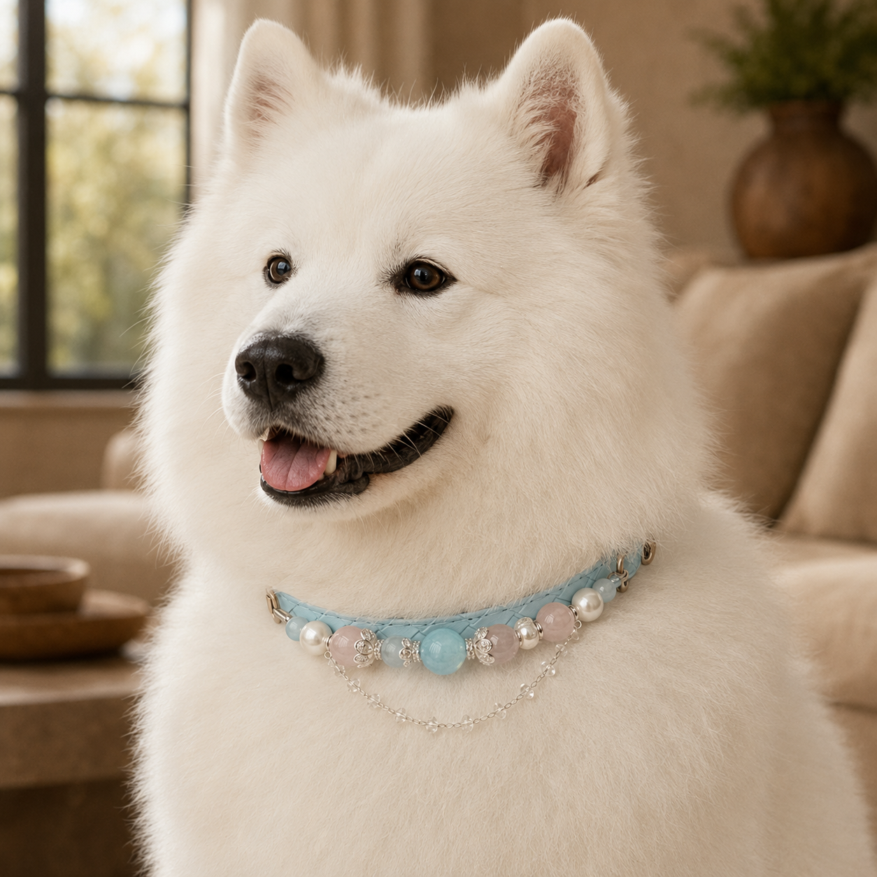 Aqua Reverie Aquamarine Pearl Dog Collar
