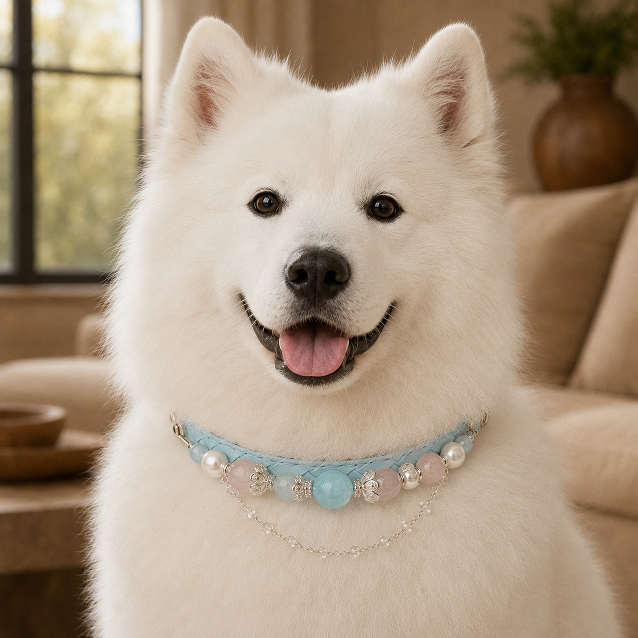 Aqua Reverie Aquamarine Pearl Dog Collar