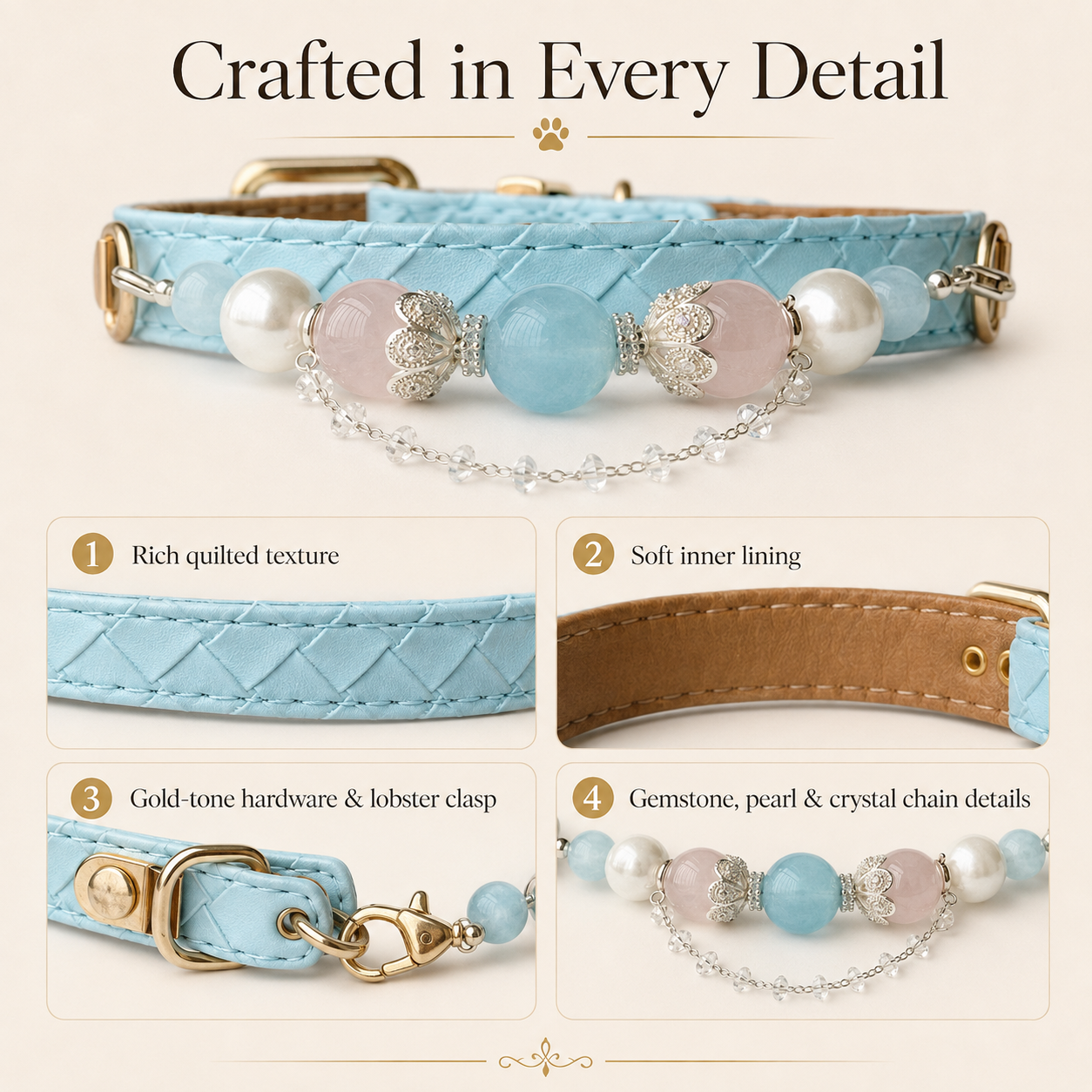 Aqua Reverie Aquamarine Pearl Dog Collar