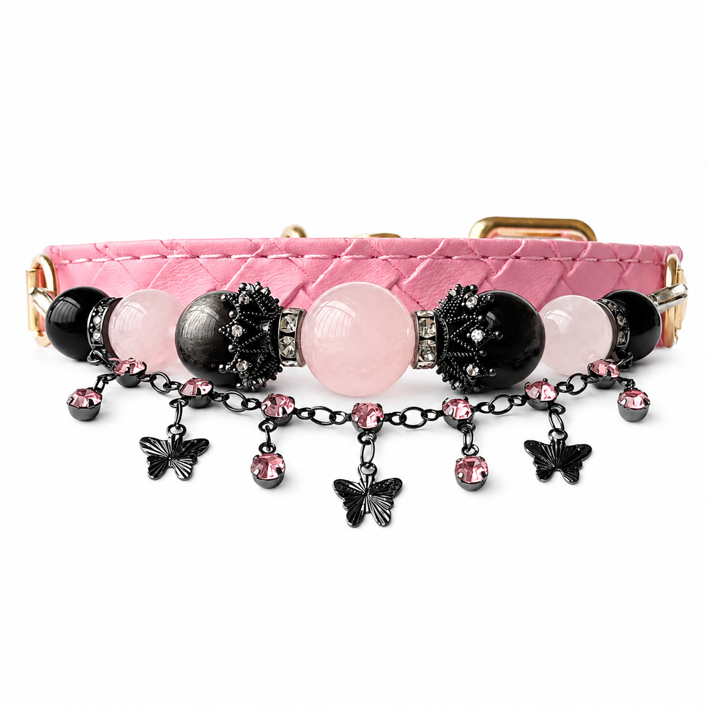 Midnight Butterfly Rose Dog Collar
