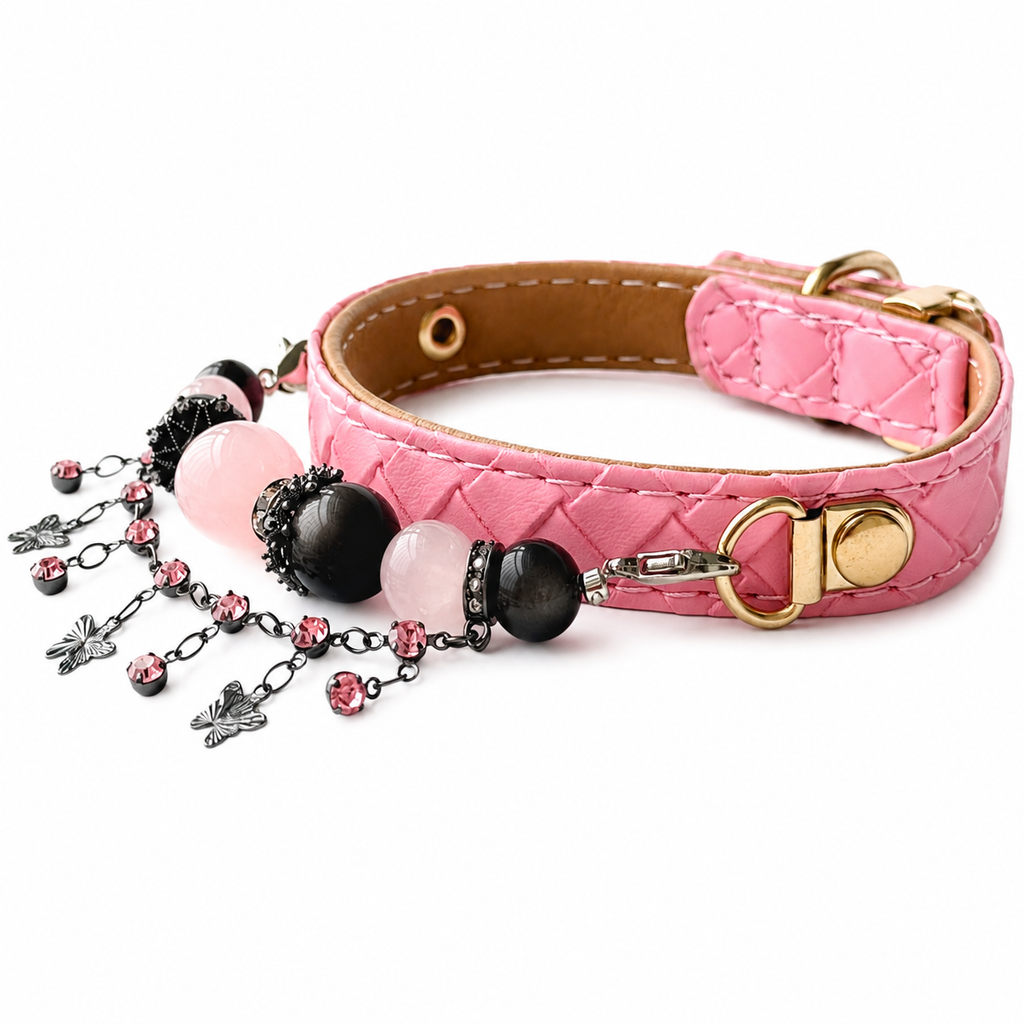 Midnight Butterfly Rose Dog Collar