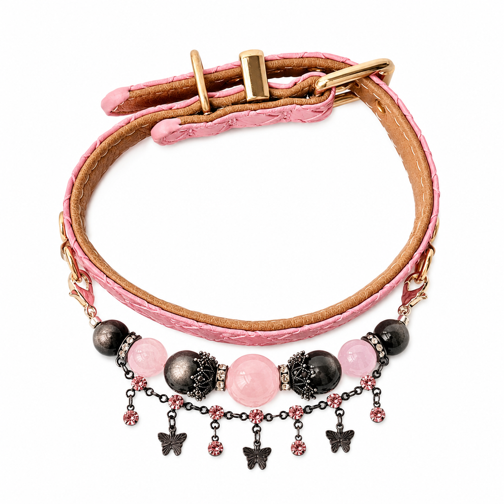 Midnight Butterfly Rose Dog Collar
