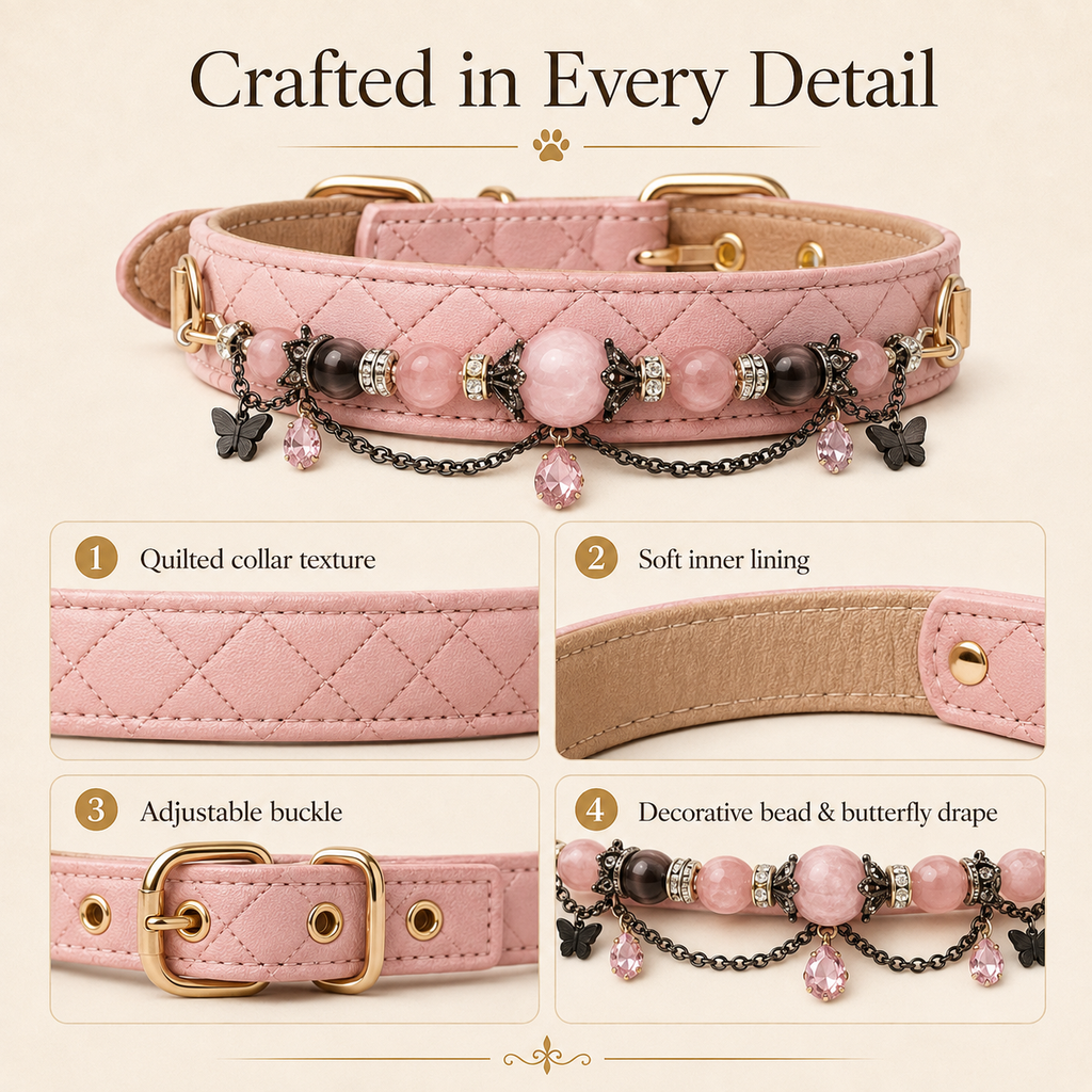 Midnight Butterfly Rose Dog Collar