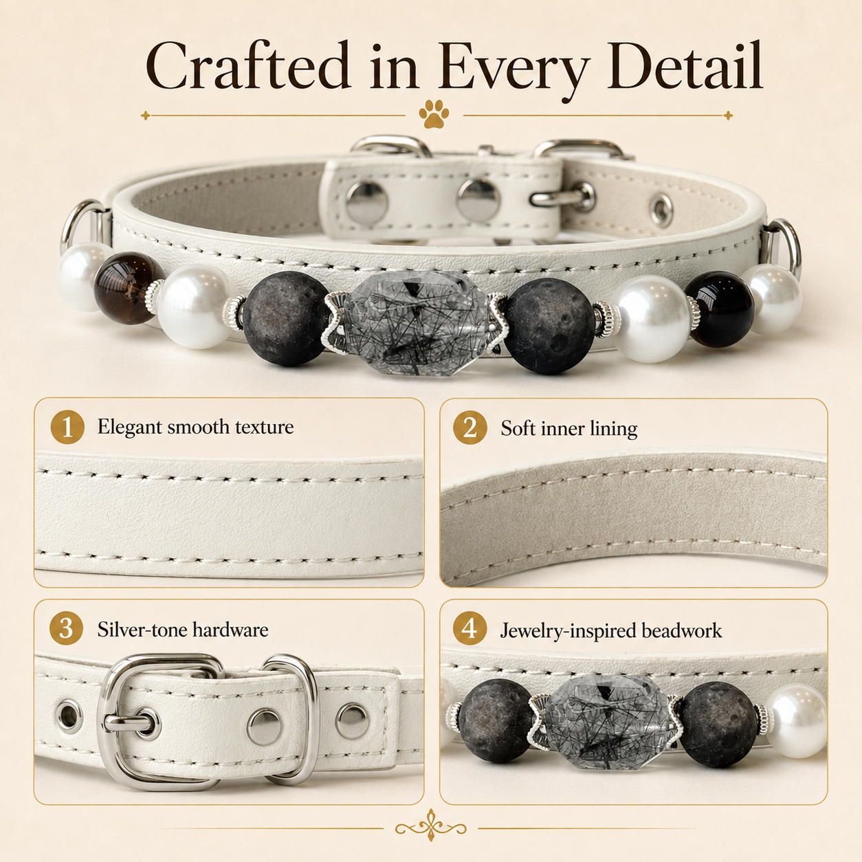 Lunar Veil Black Rutilated Quartz Dog Collar