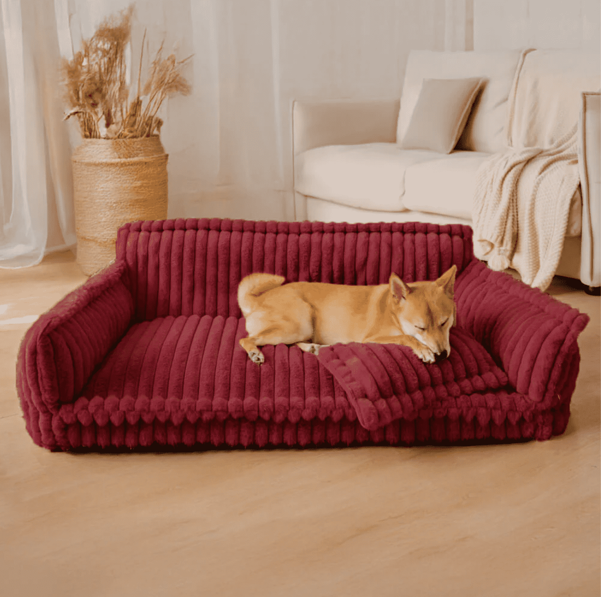 Ribbed Plush Pet Sofa Bed