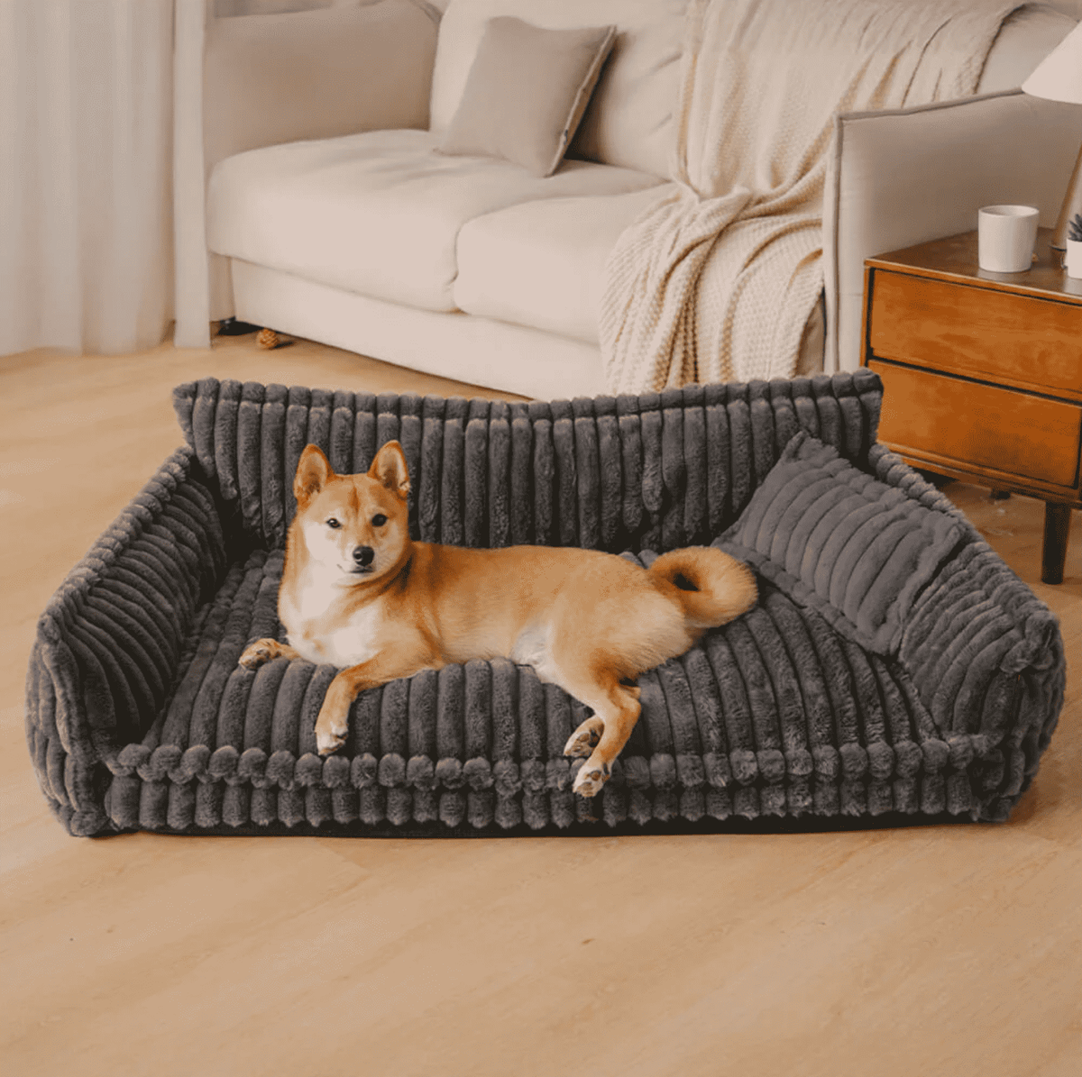 Ribbed Plush Pet Sofa Bed