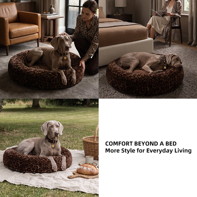 Leopard Plush Donut Pet Bed