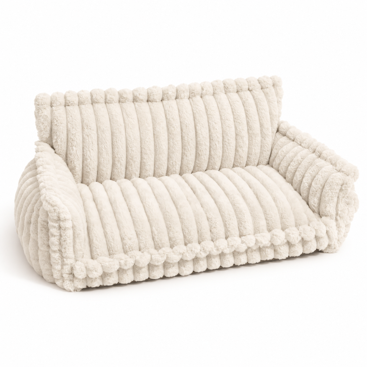 Ribbed Plush Pet Sofa Bed — White, M 60 × 45 × 30 cm