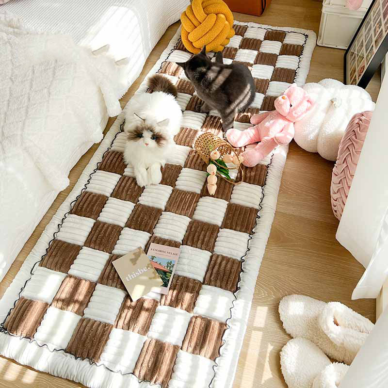 Brown and cream rectangular pet mat with two cats