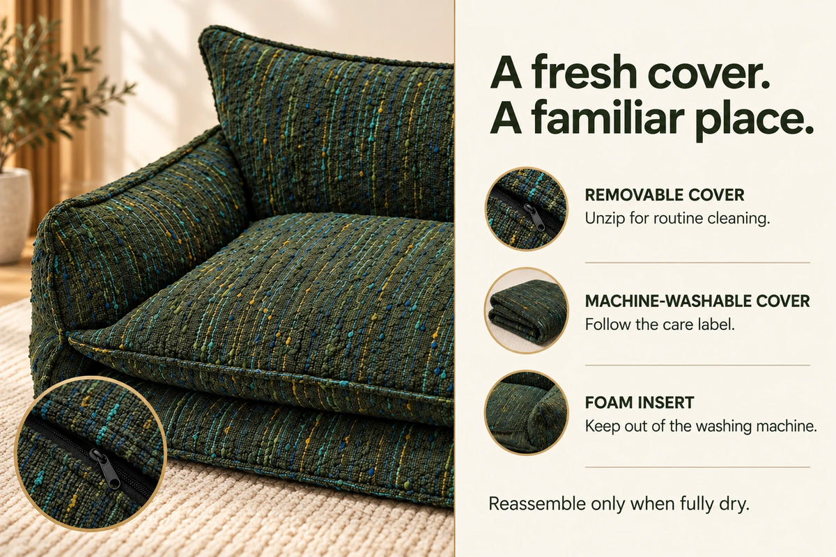 Chenille sofa removable cover and care instructions