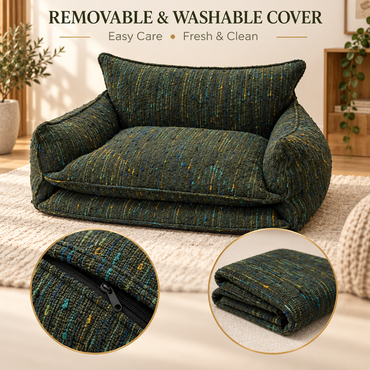 Removable zippered cover on the chenille dog sofa