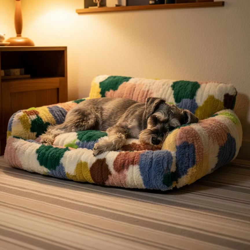 Colorblock Plush Pet Nest — product and lifestyle photography