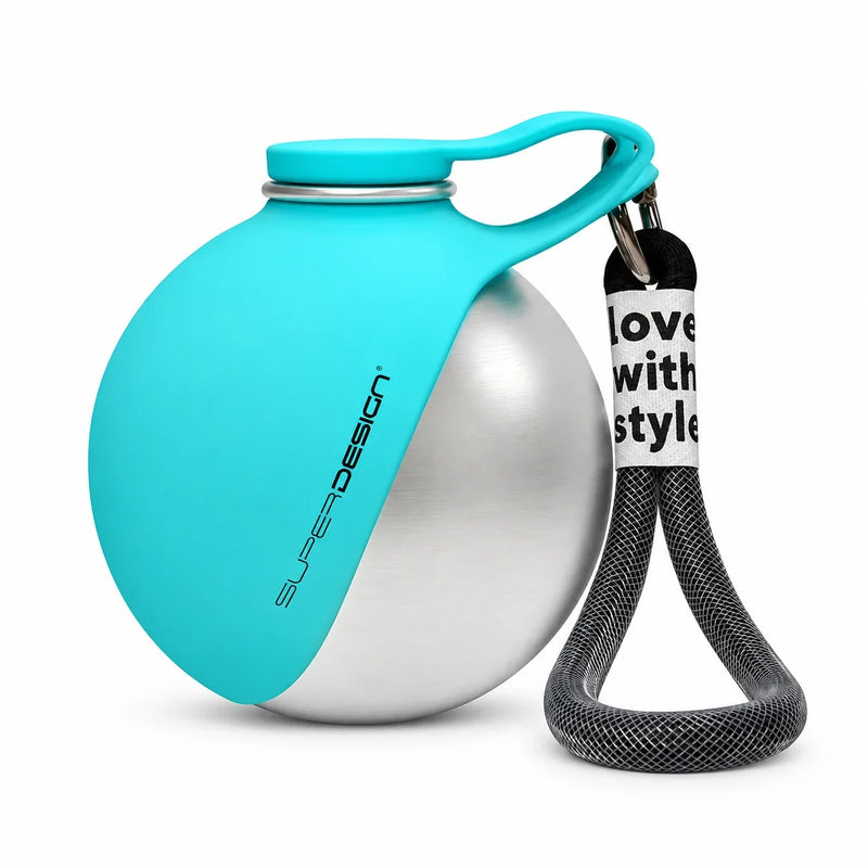 Sky Blue Solid travel bottle and folding bowl on white