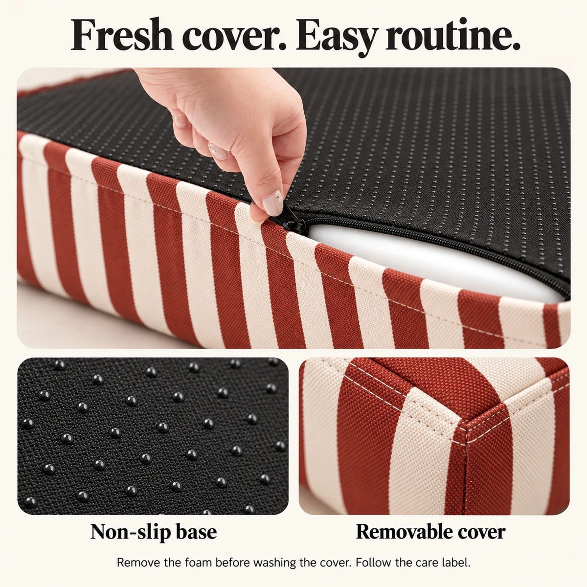 Removable cover, underside zipper and non-slip base of Oxford pet bed