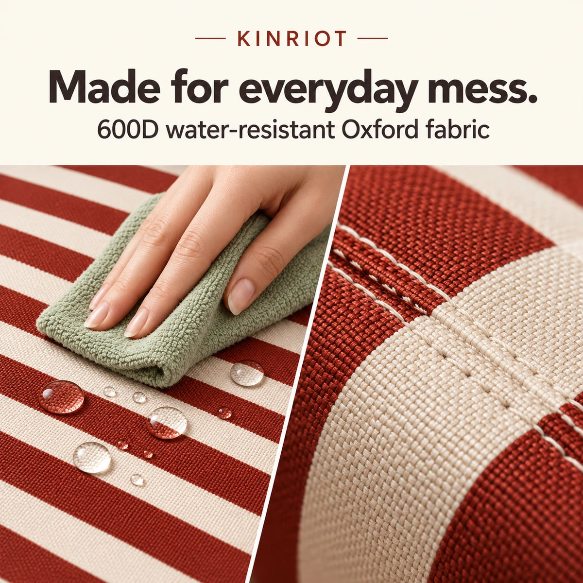 600D water-resistant Oxford fabric and reinforced stitching