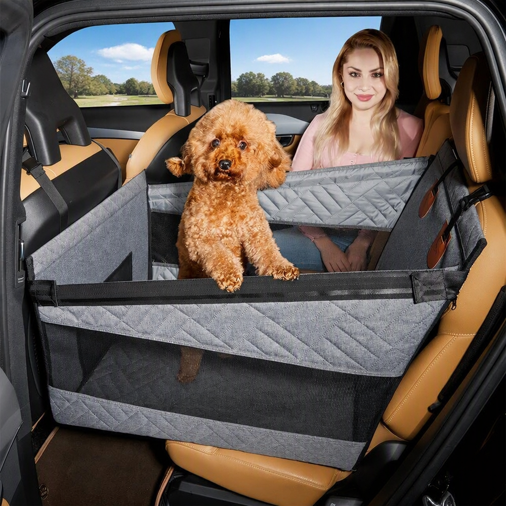 Structured Oxford Rear Seat Pet Basket — product and lifestyle photography