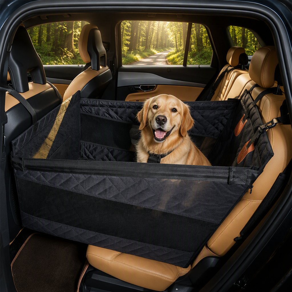 Structured Oxford Rear Seat Pet Basket — product and lifestyle photography