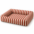 Rust Red and cream striped Oxford pet bed on a white background