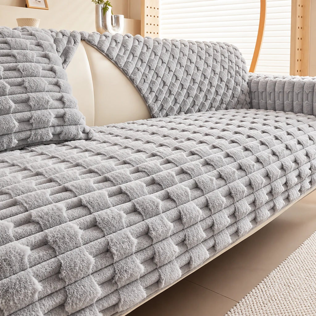 Light Gray textured plush sofa cover
