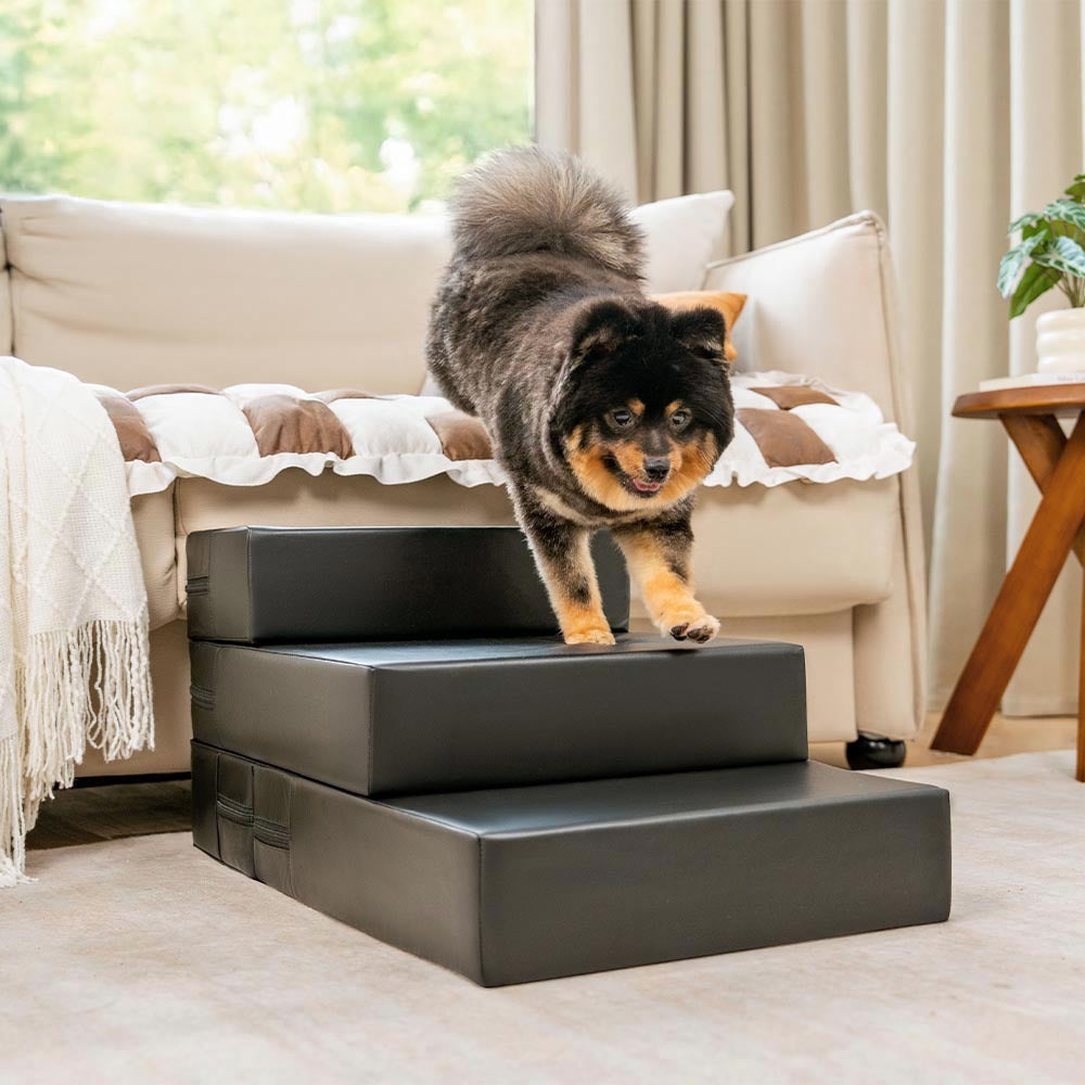 Modular Faux Leather Pet Stairs — product and lifestyle photography