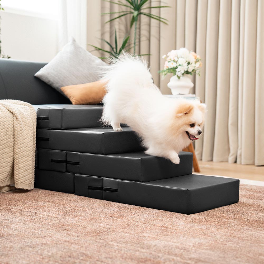 Modular Faux Leather Pet Stairs — product and lifestyle photography