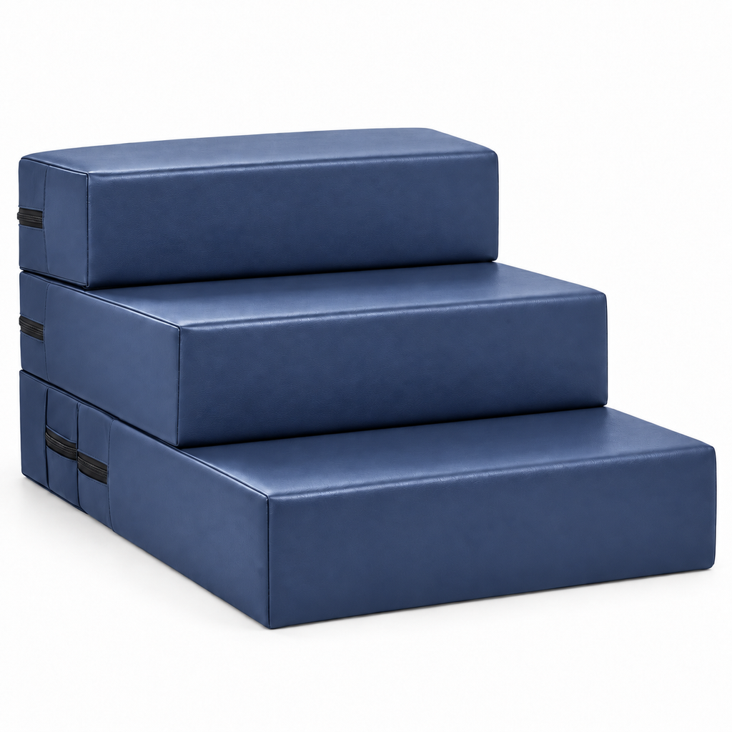 Modular Faux Leather Pet Stairs – Navy Blue-3-Step