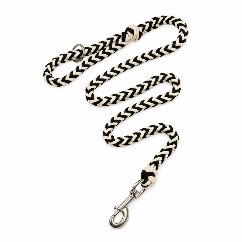 Braided Rope Leash - black white