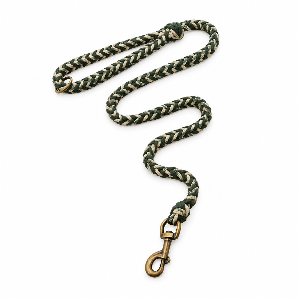 Braided Rope Leash - olive cream
