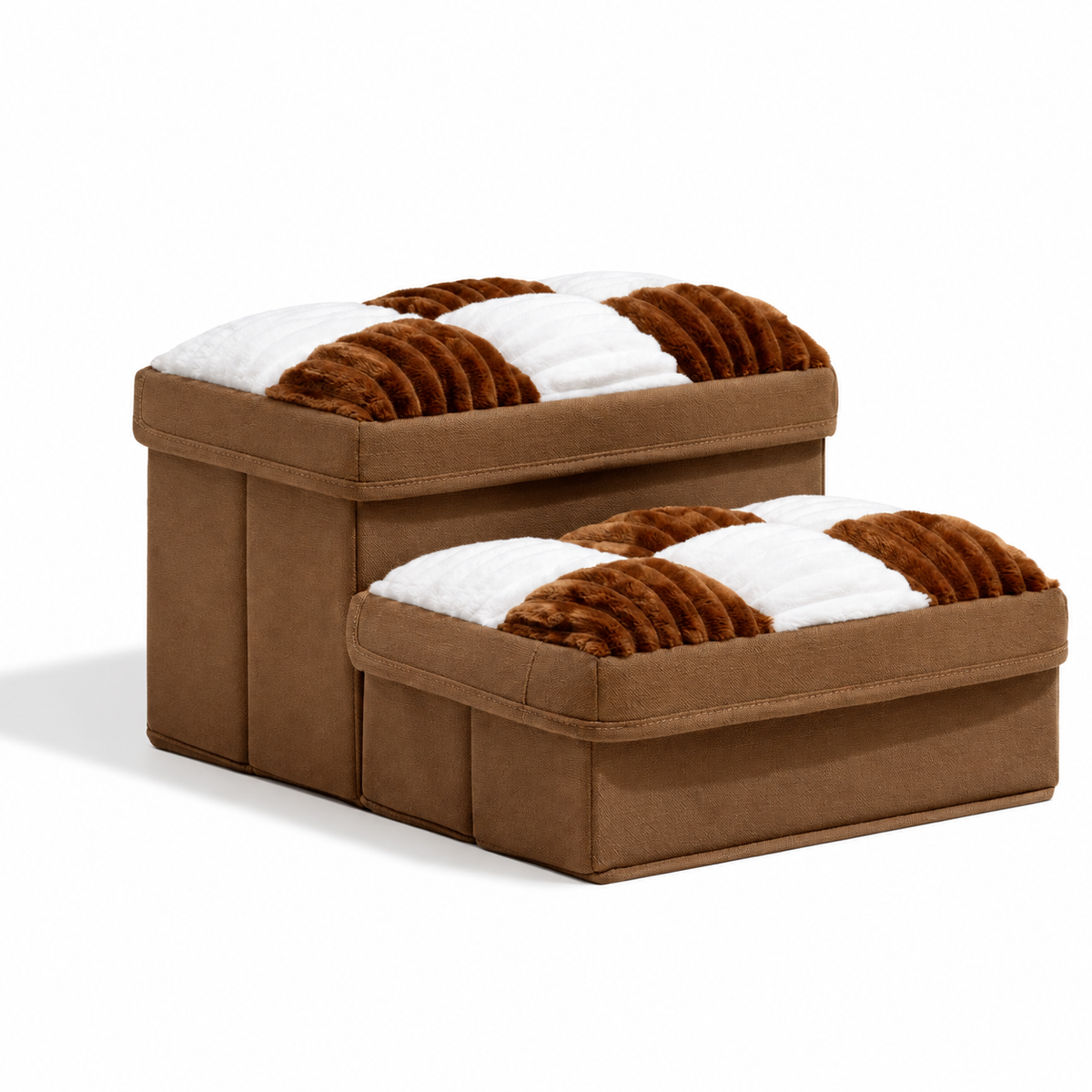 Checkerboard Storage Pet Stairs – Brown-2-Step