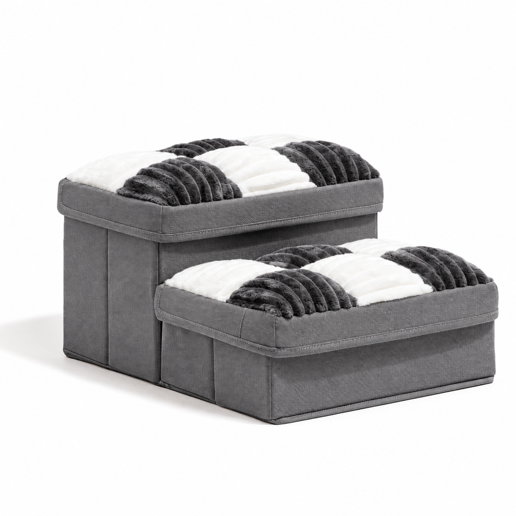 Checkerboard Storage Pet Stairs – Gray-2-Step