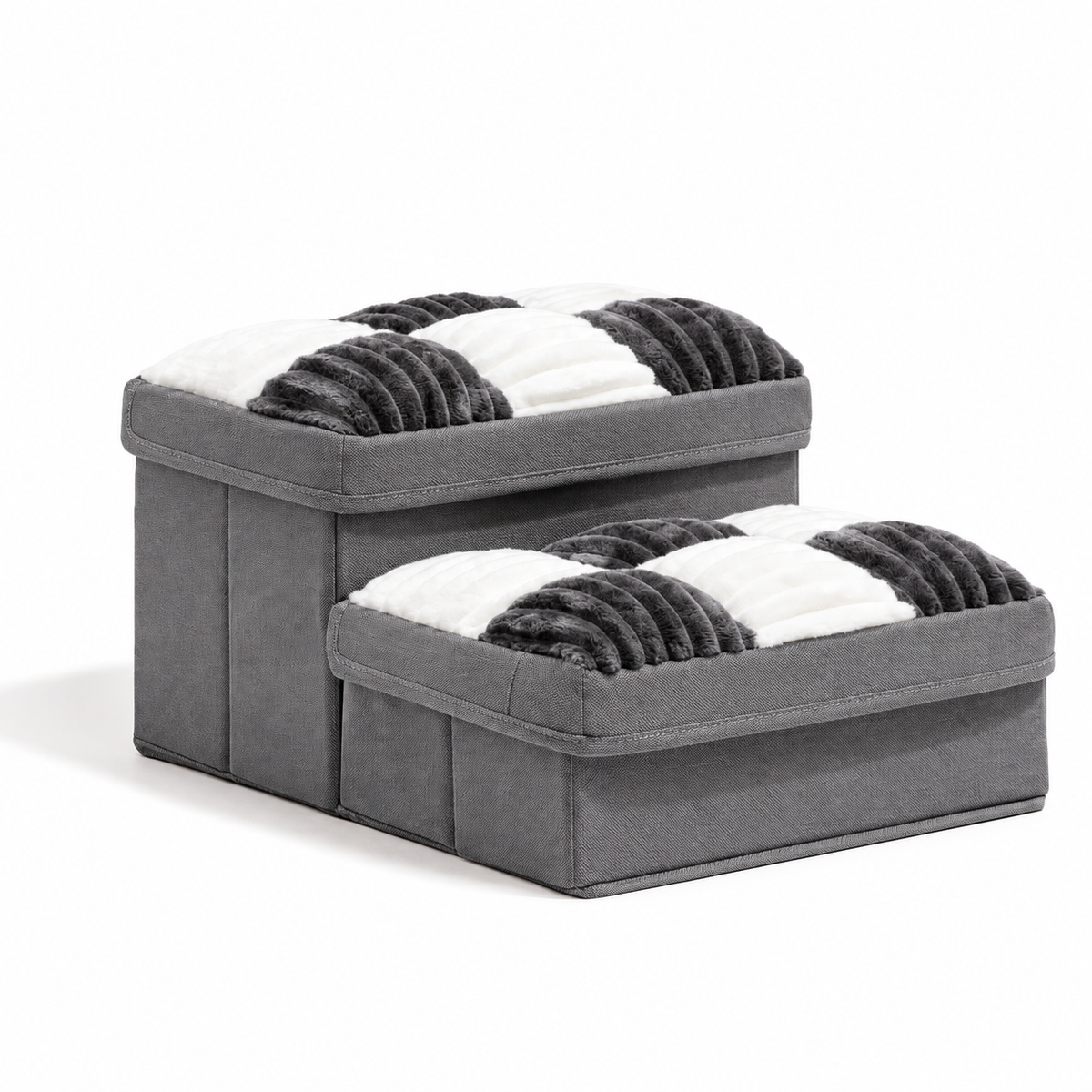Checkerboard Storage Pet Stairs – Gray-2-Step