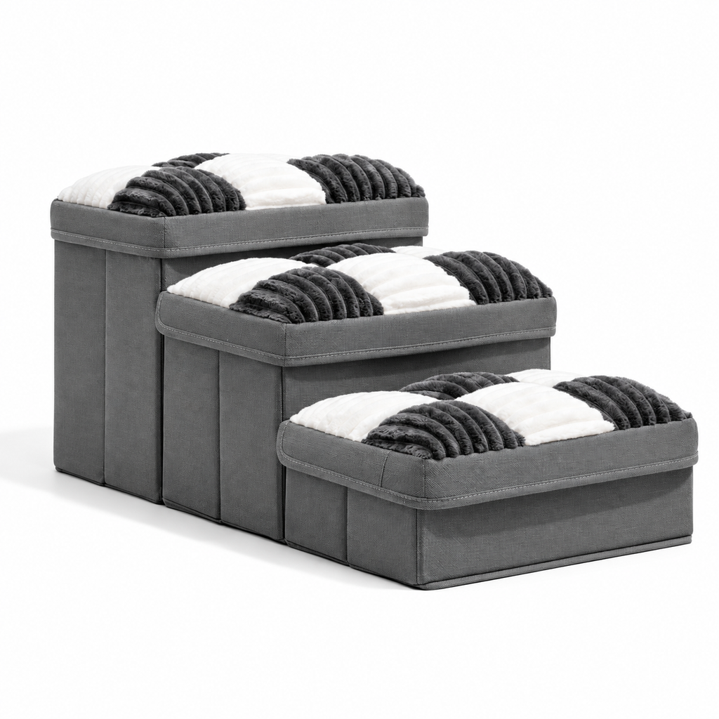 Checkerboard Storage Pet Stairs – Gray-3-Step