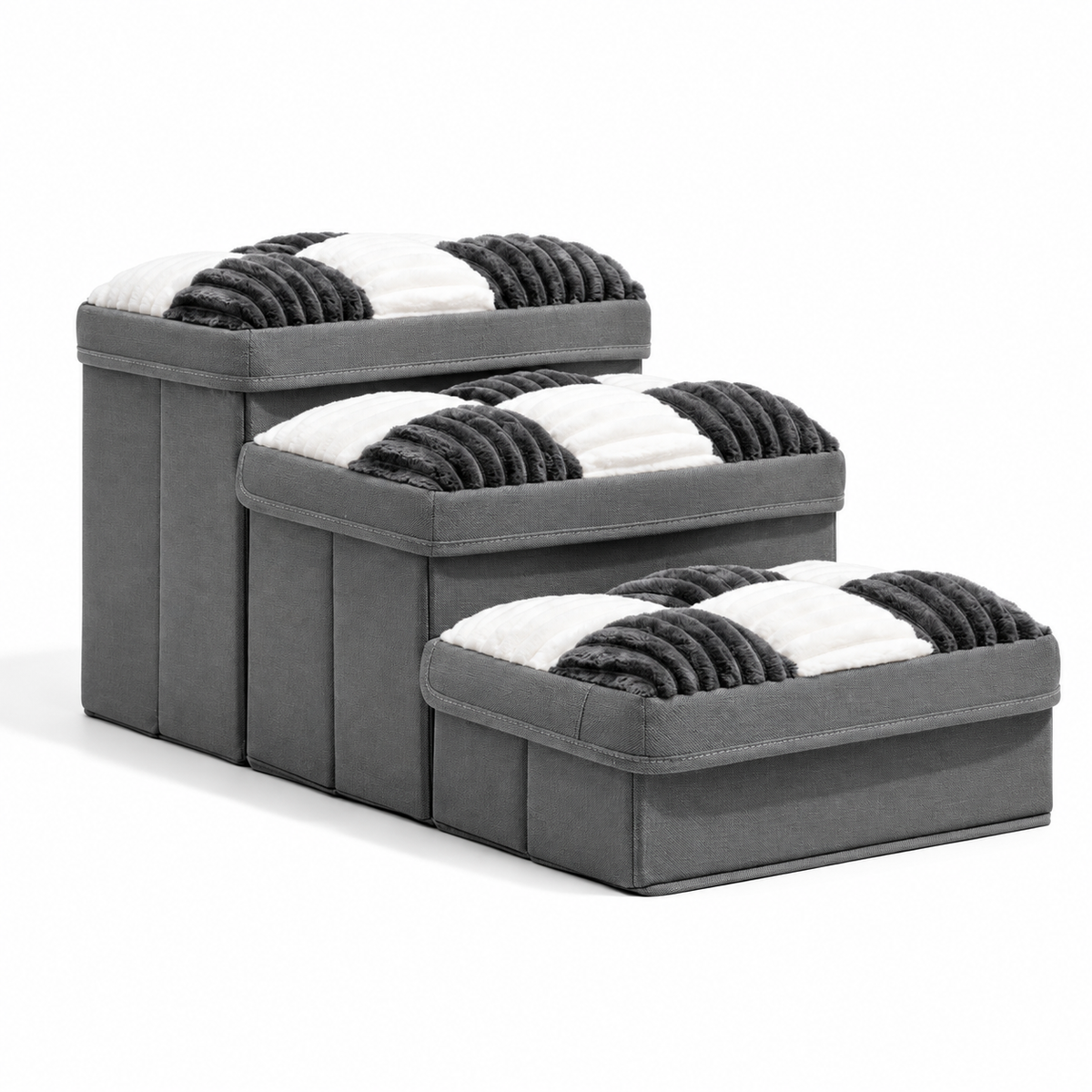 Checkerboard Storage Pet Stairs – Gray-3-Step