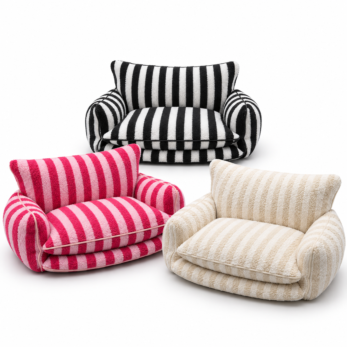Rose, Beige and Black striped pet sofa colors