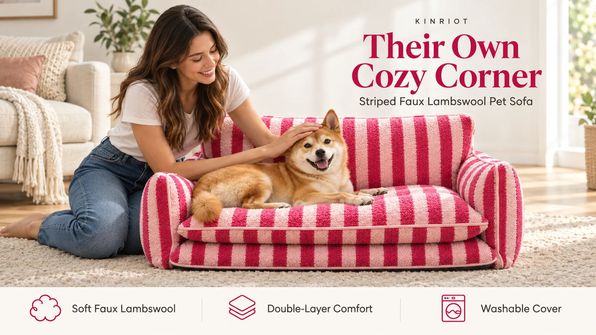 Their own cozy corner. Striped faux lambswool pet sofa with soft faux lambswool, double-layer comfort and a washable cover.