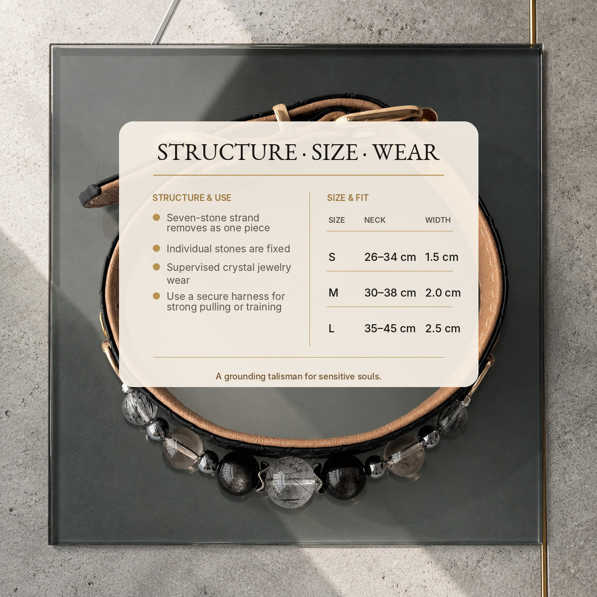 Black Meridian Black Rutilated Quartz Pet Jewelry Collar — KINRIOT crystal pet jewelry for size-compatible cats and dogs, gallery view 8.