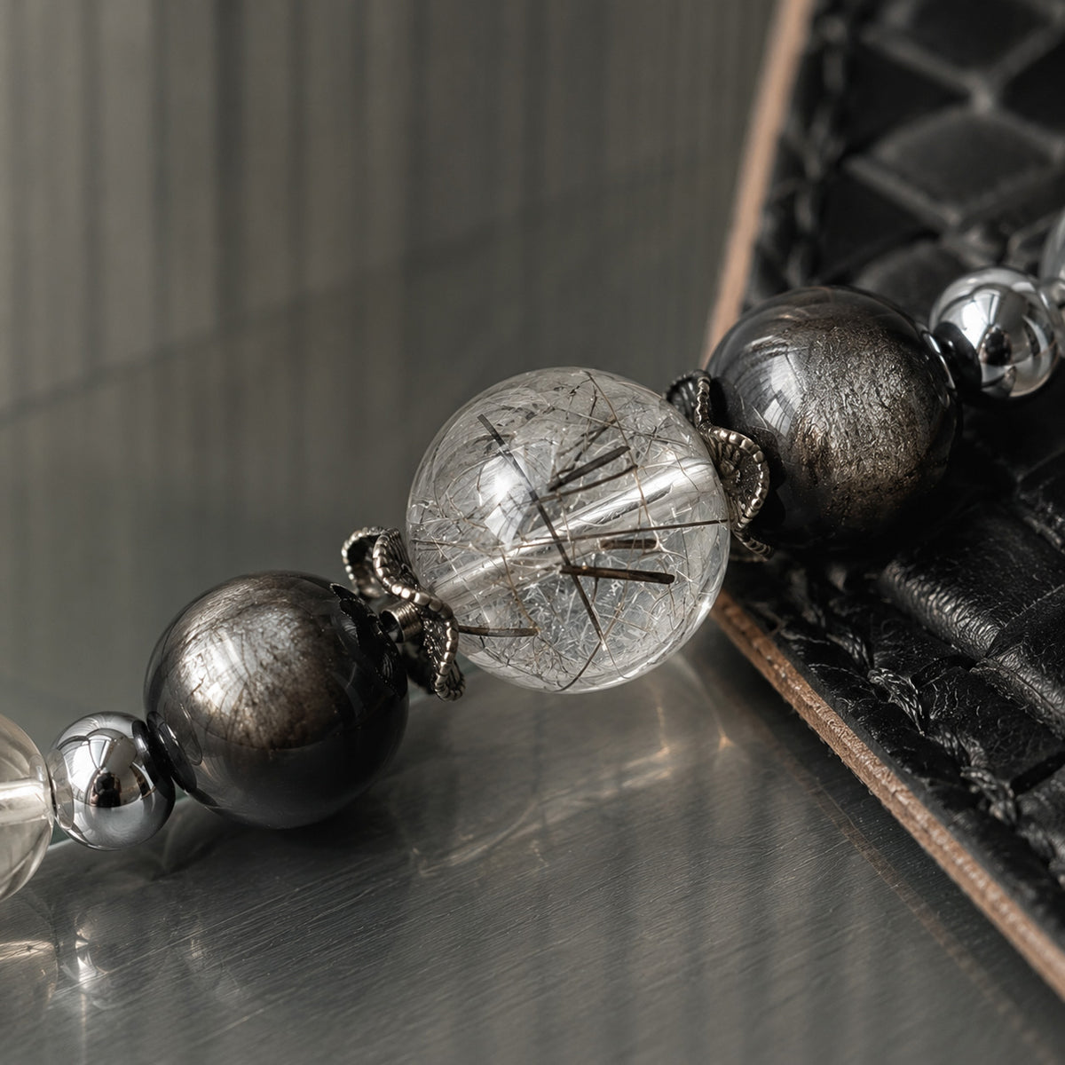 Black Meridian Black Rutilated Quartz Pet Jewelry Collar — KINRIOT crystal pet jewelry for size-compatible cats and dogs, gallery view 6.