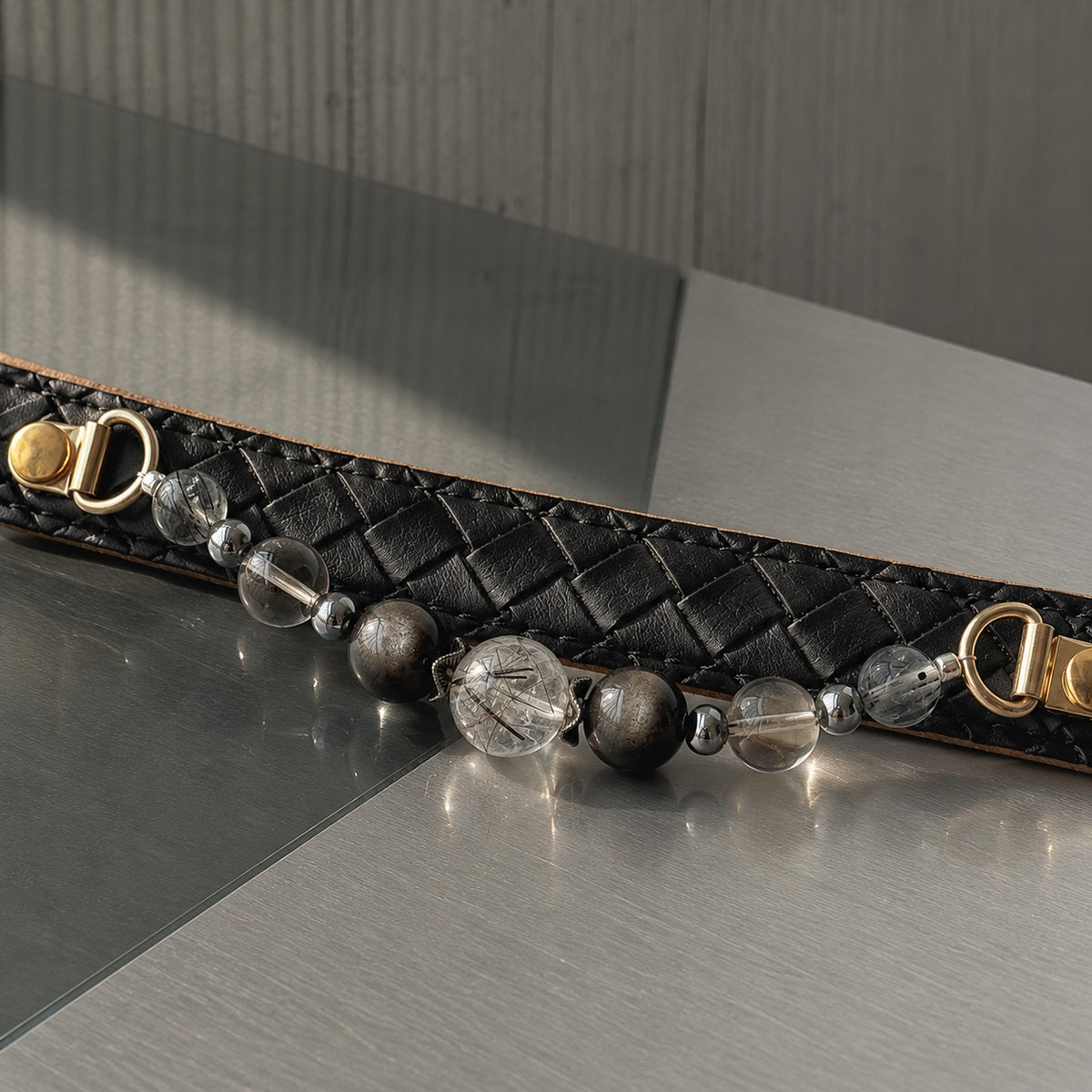 Black Meridian Black Rutilated Quartz Pet Jewelry Collar — KINRIOT crystal pet jewelry for size-compatible cats and dogs, gallery view 7.