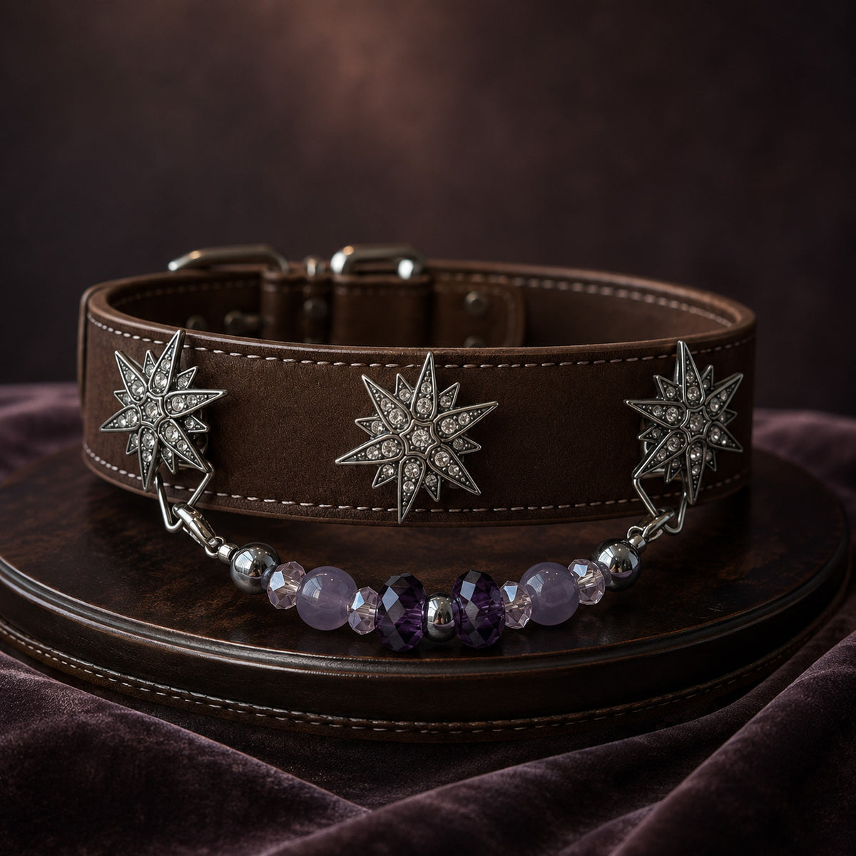 Violet Constellation Purple Agate Interchangeable Crystal Pet Jewelry Collar for size-compatible cats and dogs.