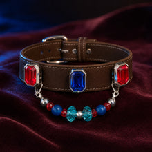 Velvet Voltage Blue Sapphire, Agate & Ruby Interchangeable Crystal Pet Jewelry Collar for size-compatible cats and dogs.