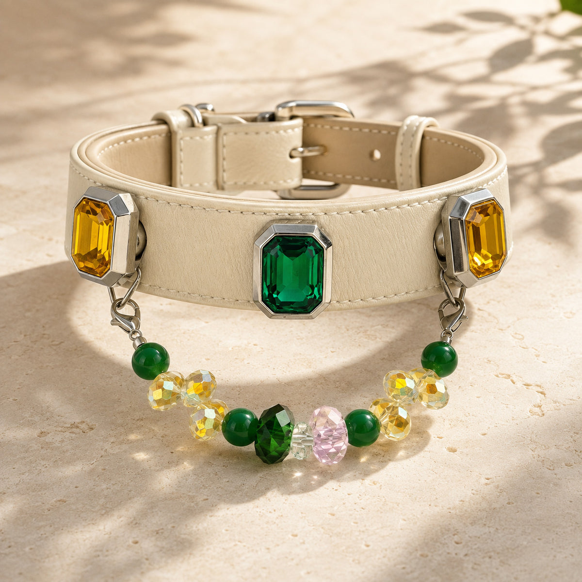 Emerald Solstice Green Agate & Sapphire Interchangeable Crystal Pet Jewelry Collar — KINRIOT crystal pet jewelry for size-compatible cats and dogs, gallery view 7.