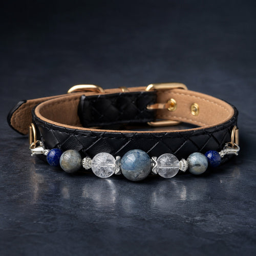 Azure Nocturne Kyanite & Lapis Lazuli Pet Jewelry Collar for size-compatible cats and dogs.